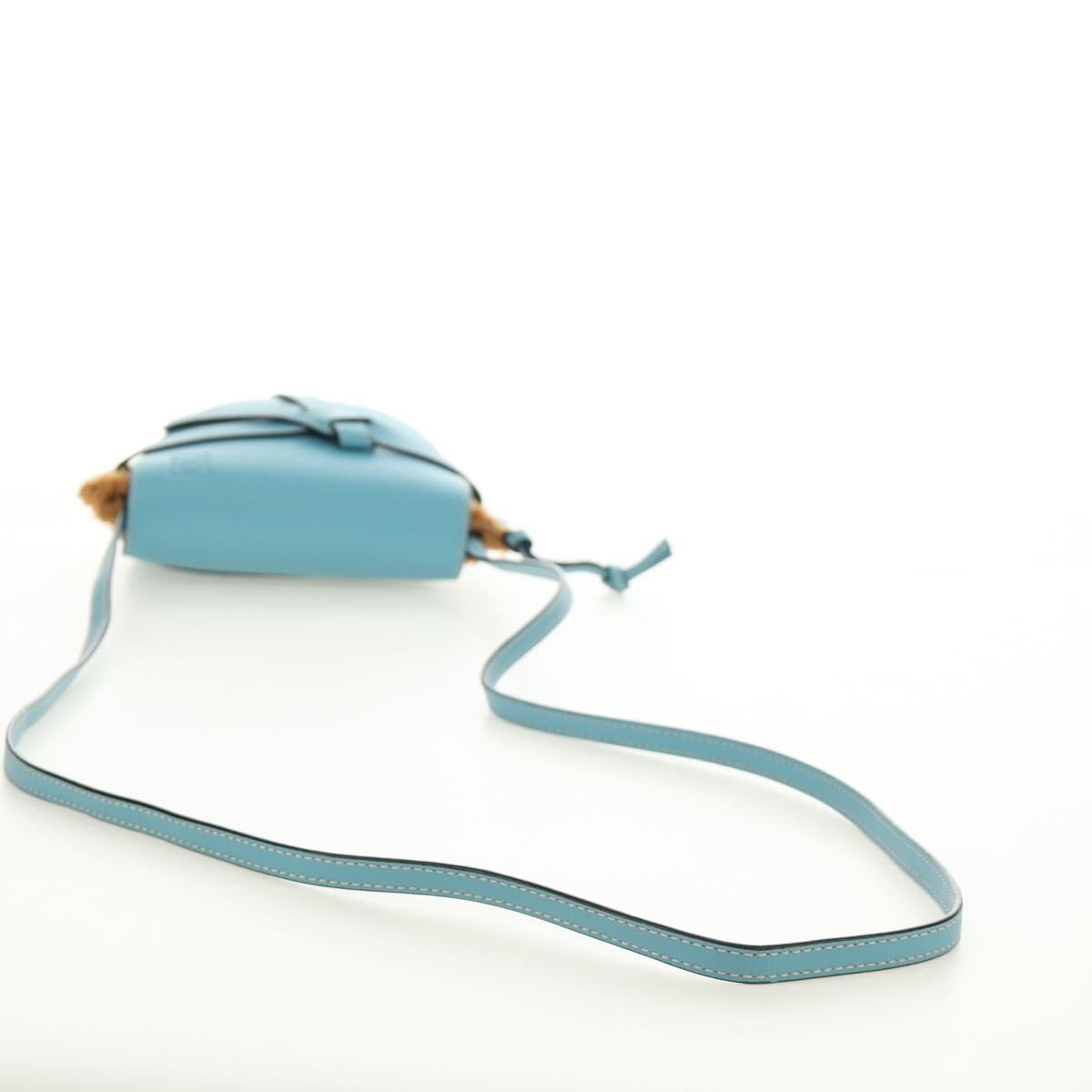 LOEWE Gate Bag Shoulder Bag Raffia Light Blue Gold Auth 190481M - Jerrillo image 7