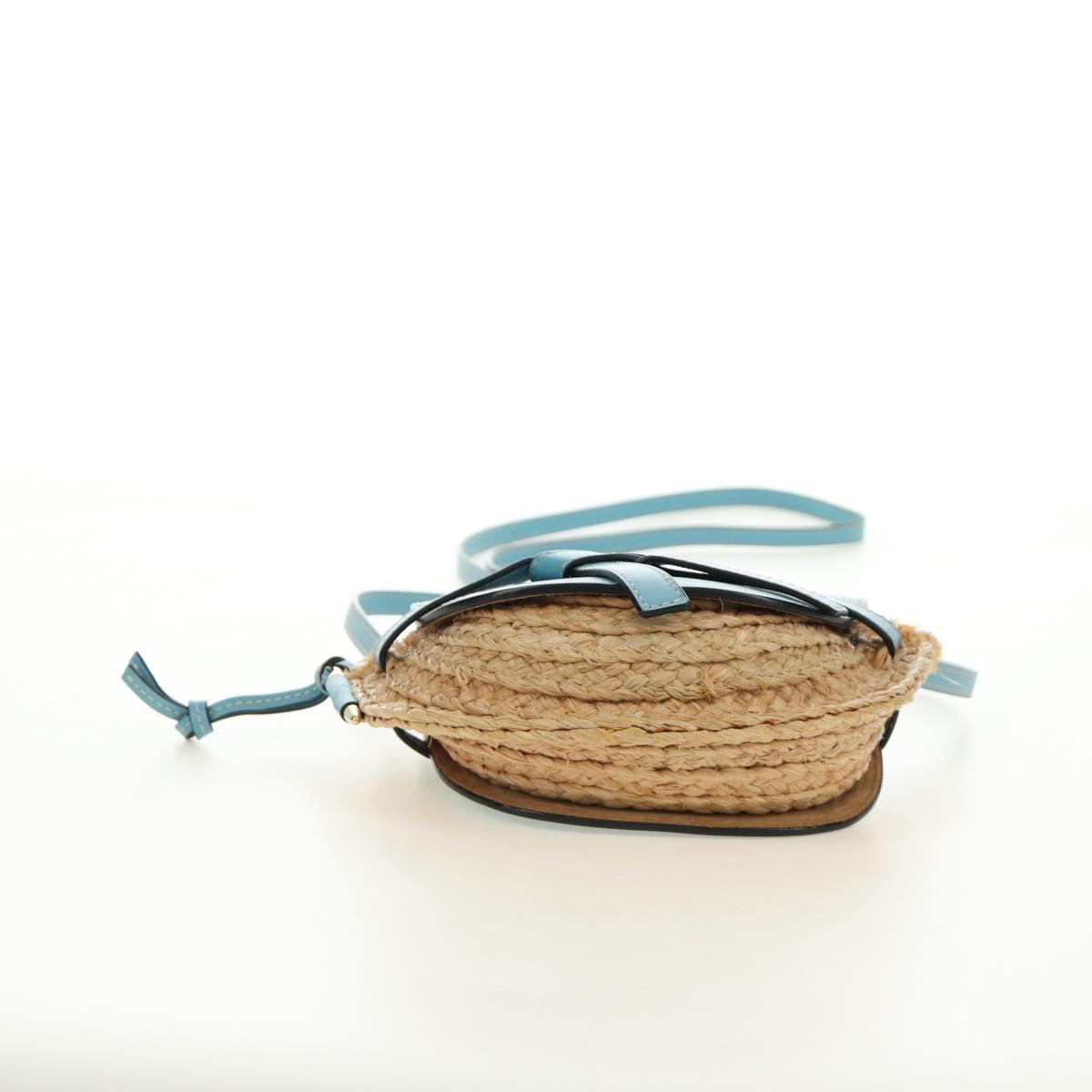 LOEWE Gate Bag Shoulder Bag Raffia Light Blue Gold Auth 190481M - Jerrillo image 5