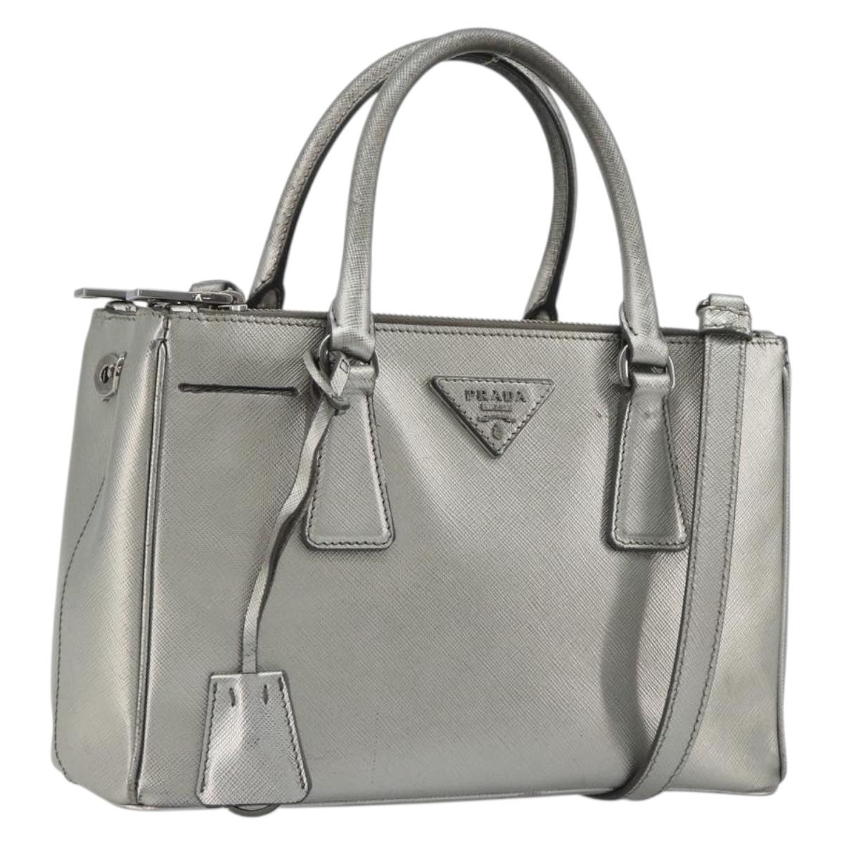 PRADA Galleria Hand Bag Safiano Leather 2way Silver Auth 190490A - Jerrillo