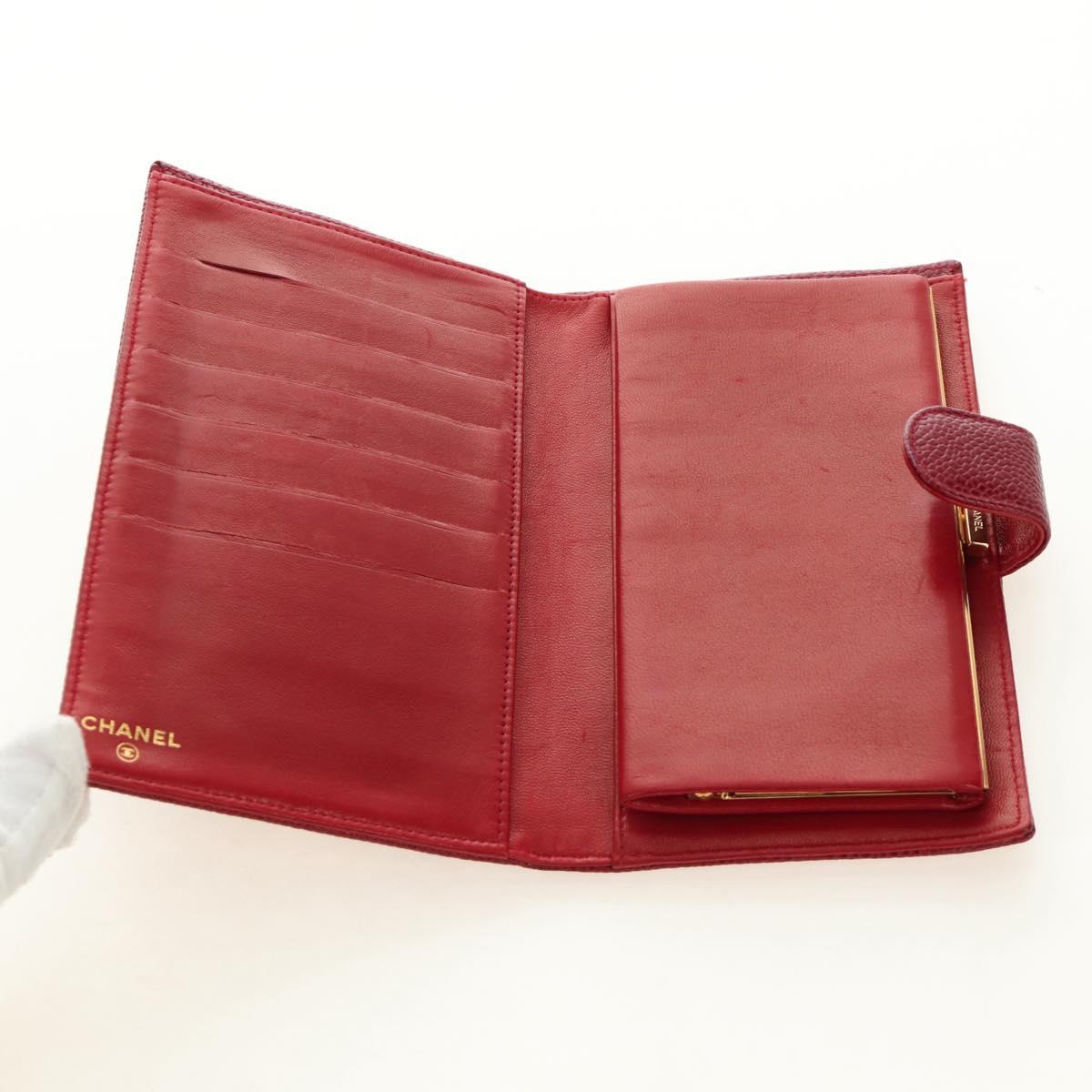 CHANEL COCO Mark Long Wallet Caviar Skin Red Gold CC Auth 190496M - Jerrillo image 8