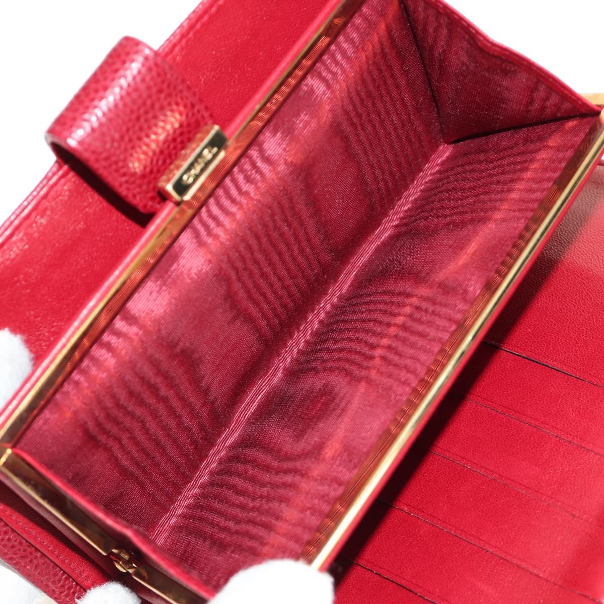 CHANEL COCO Mark Long Wallet Caviar Skin Red Gold CC Auth 190496M - Jerrillo image 9