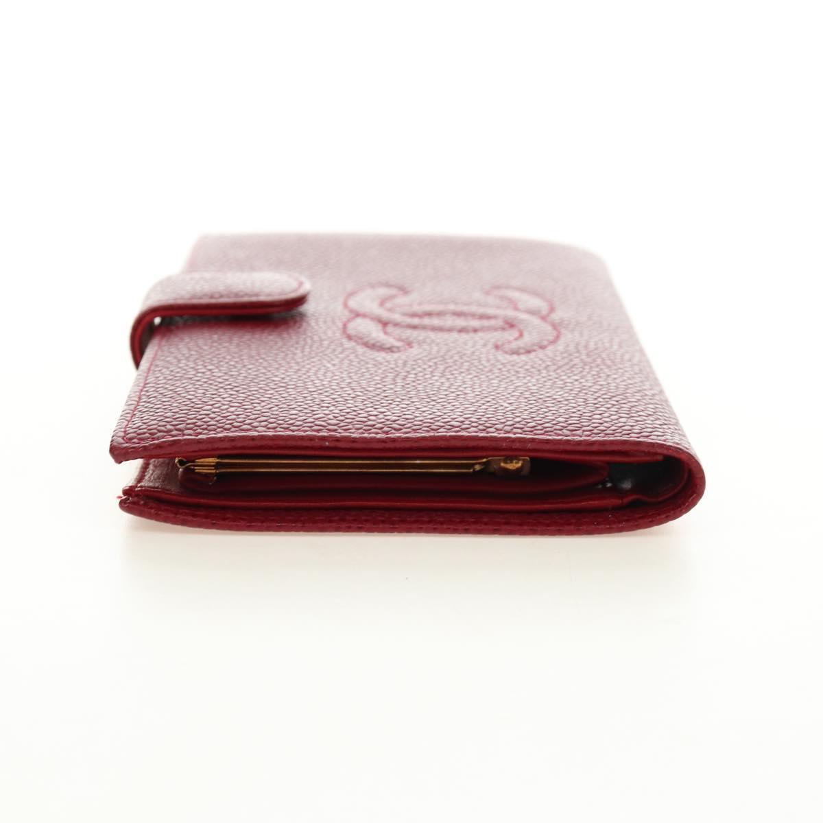 CHANEL COCO Mark Long Wallet Caviar Skin Red Gold CC Auth 190496M - Jerrillo image 3