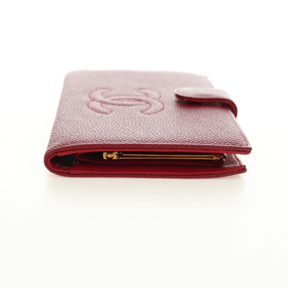 CHANEL COCO Mark Long Wallet Caviar Skin Red Gold CC Auth 190496M - Jerrillo image 4