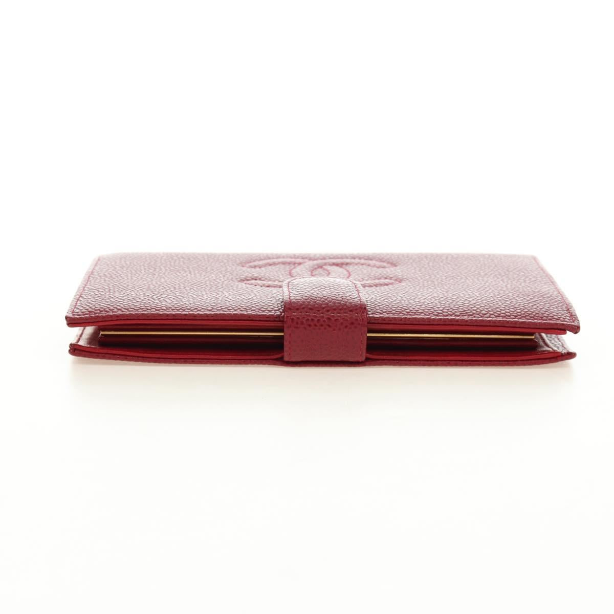 CHANEL COCO Mark Long Wallet Caviar Skin Red Gold CC Auth 190496M - Jerrillo image 5
