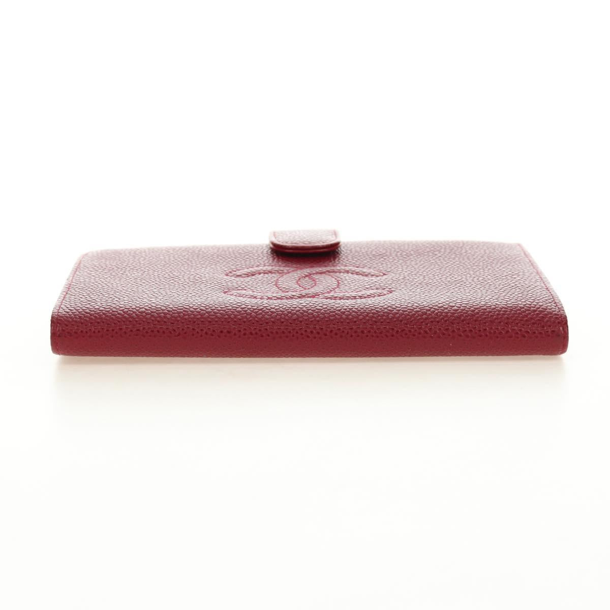 CHANEL COCO Mark Long Wallet Caviar Skin Red Gold CC Auth 190496M - Jerrillo image 6