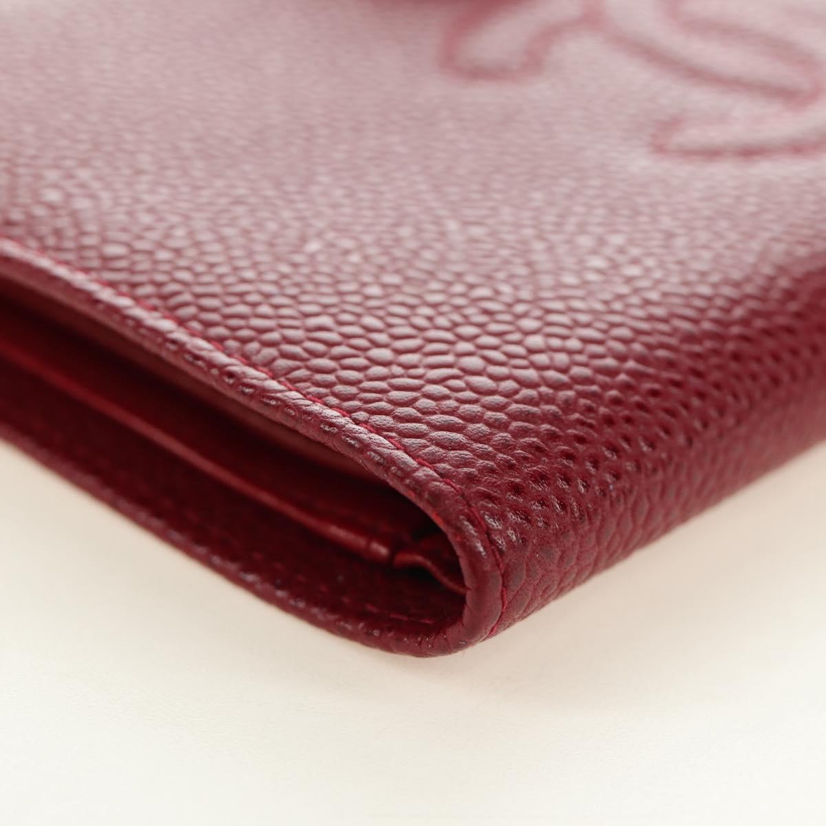 CHANEL COCO Mark Long Wallet Caviar Skin Red Gold CC Auth 190496M - Jerrillo image 7