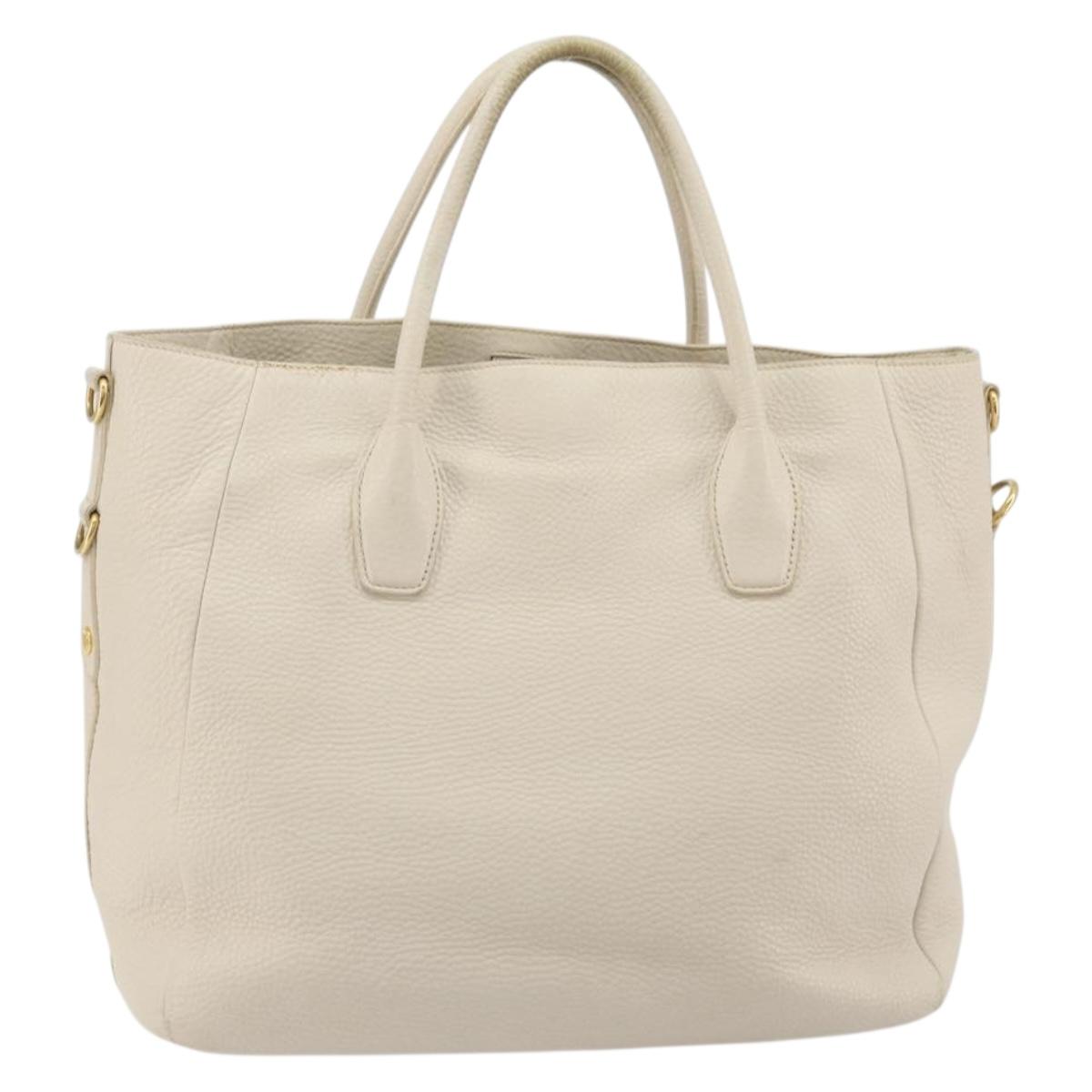 PRADA Hand Bag Vittero Dino Leather 2way White Gold Auth 190508A - Jerrillo image 2