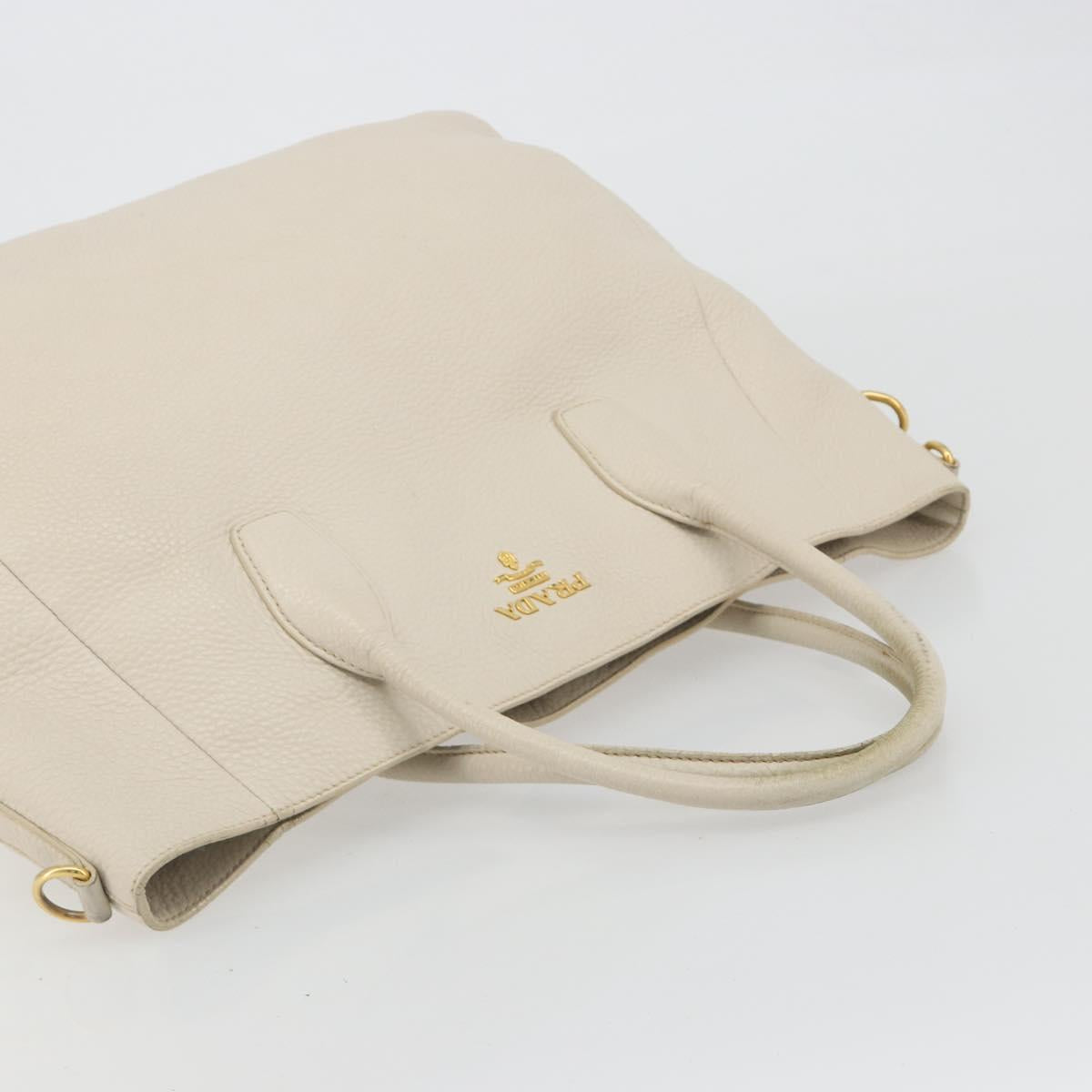 PRADA Hand Bag Vittero Dino Leather 2way White Gold Auth 190508A - Jerrillo image 6
