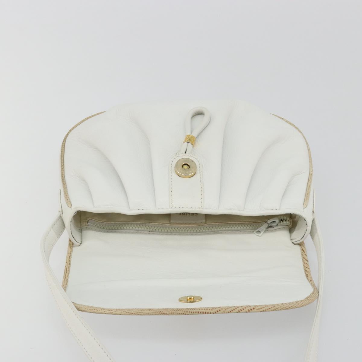 CELINE Horse Carriage Shoulder Bag Leather White Gold Auth 190525A - Jerrillo image 9