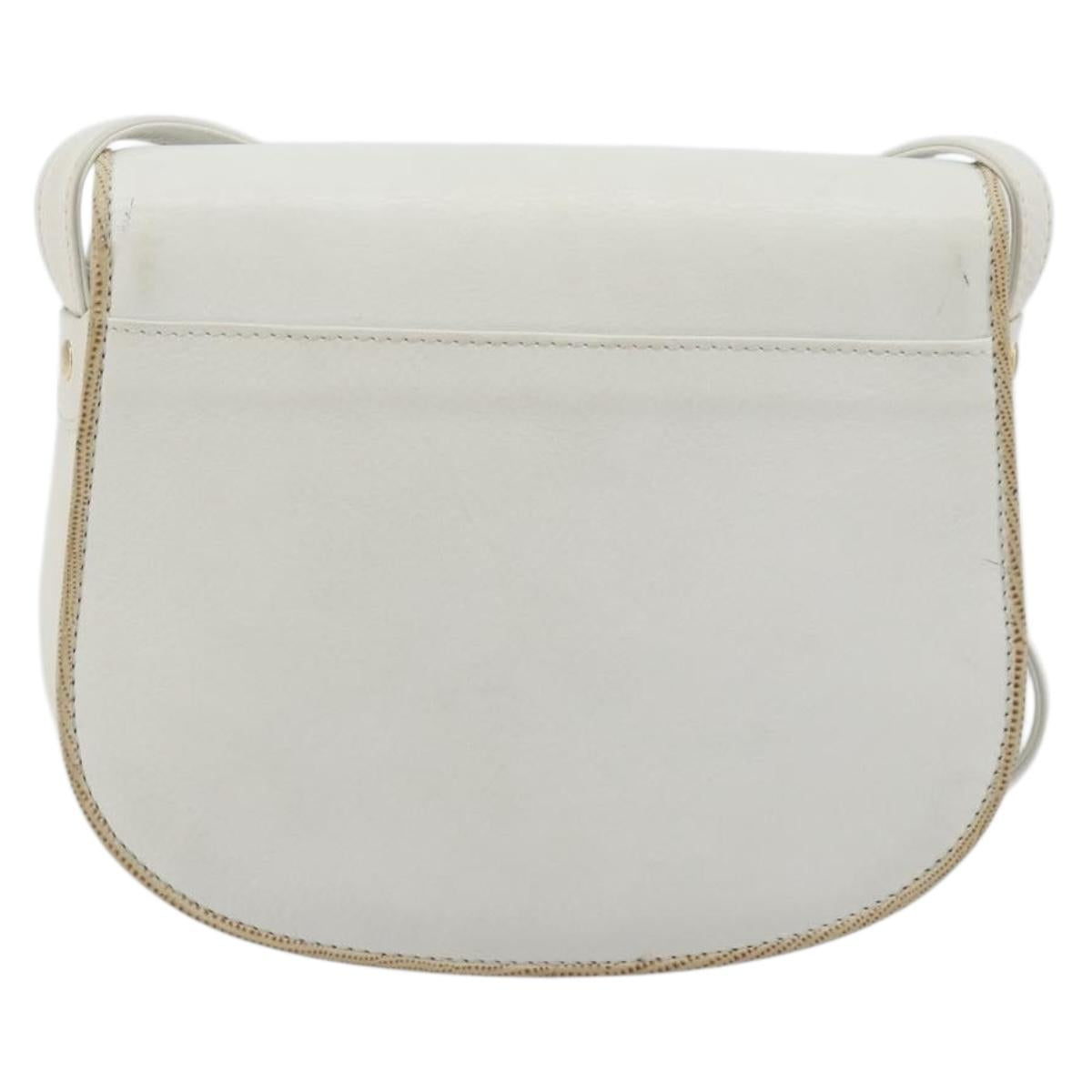 CELINE Horse Carriage Shoulder Bag Leather White Gold Auth 190525A - Jerrillo image 2