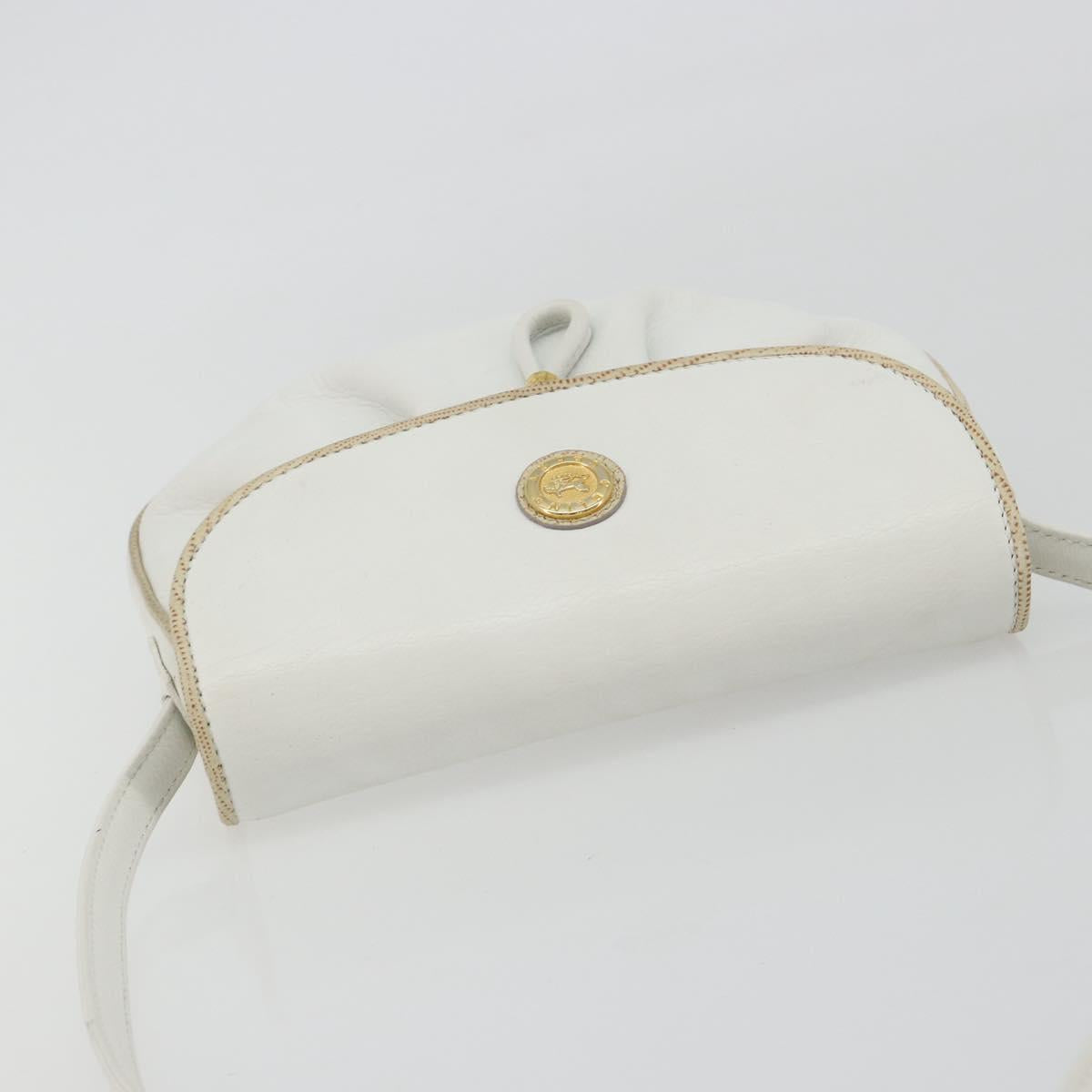 CELINE Horse Carriage Shoulder Bag Leather White Gold Auth 190525A - Jerrillo image 6