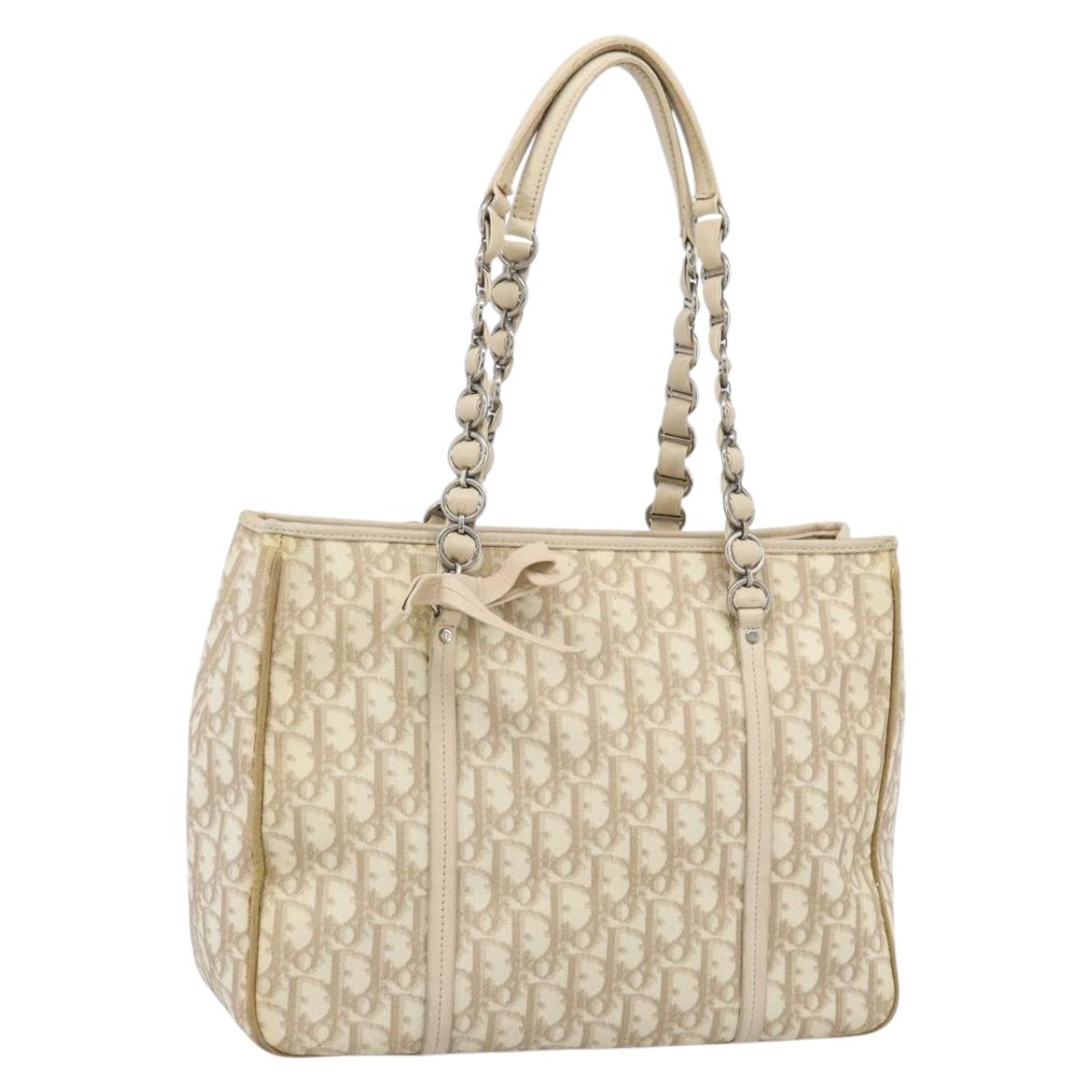 Christian Dior Trotter Canvas Romantic Chain Shoulder Bag PVC Ivory Auth 190613 - Jerrillo