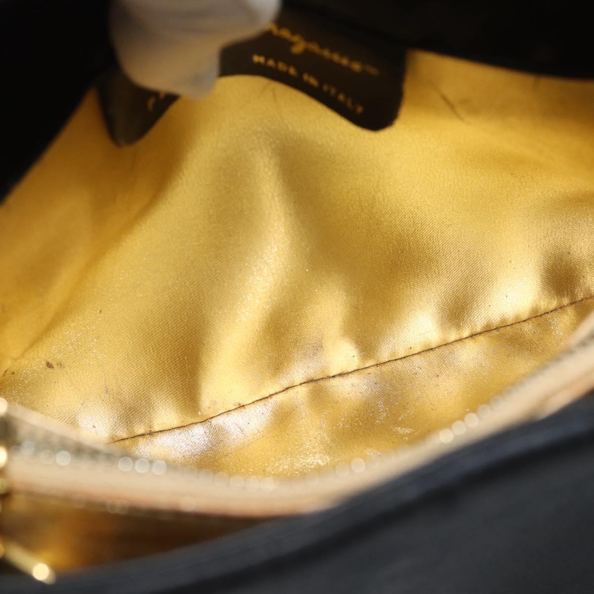 Salvatore Ferragamo Hand Bag Satin Black Gold Auth 190618 - Jerrillo image 10