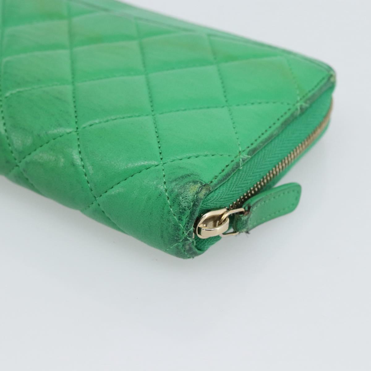 CHANEL Matelasse Long Wallet Lamb Skin Green Gold CC Auth 190675 - Jerrillo image 10