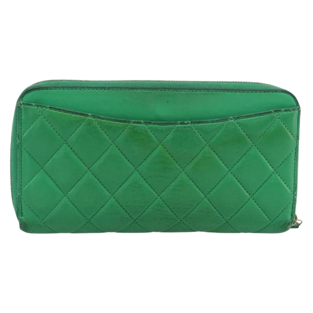 CHANEL Matelasse Long Wallet Lamb Skin Green Gold CC Auth 190675 - Jerrillo image 3
