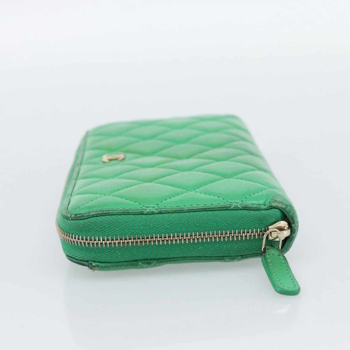 CHANEL Matelasse Long Wallet Lamb Skin Green Gold CC Auth 190675 - Jerrillo image 4