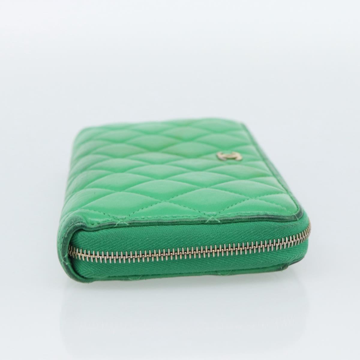 CHANEL Matelasse Long Wallet Lamb Skin Green Gold CC Auth 190675 - Jerrillo image 5
