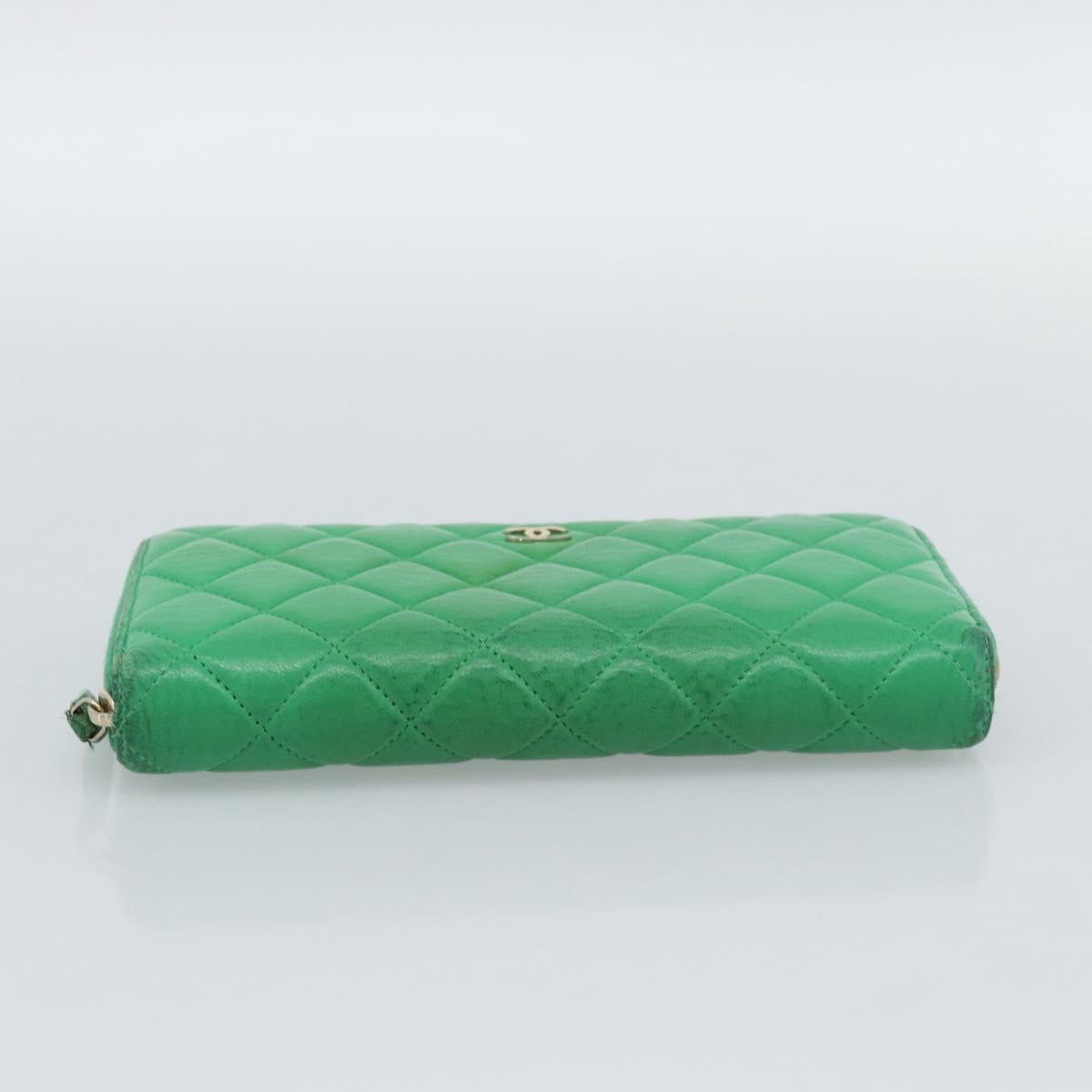 CHANEL Matelasse Long Wallet Lamb Skin Green Gold CC Auth 190675 - Jerrillo image 7