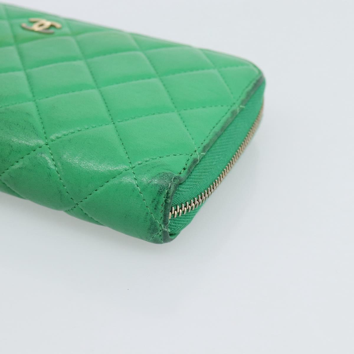 CHANEL Matelasse Long Wallet Lamb Skin Green Gold CC Auth 190675 - Jerrillo image 8