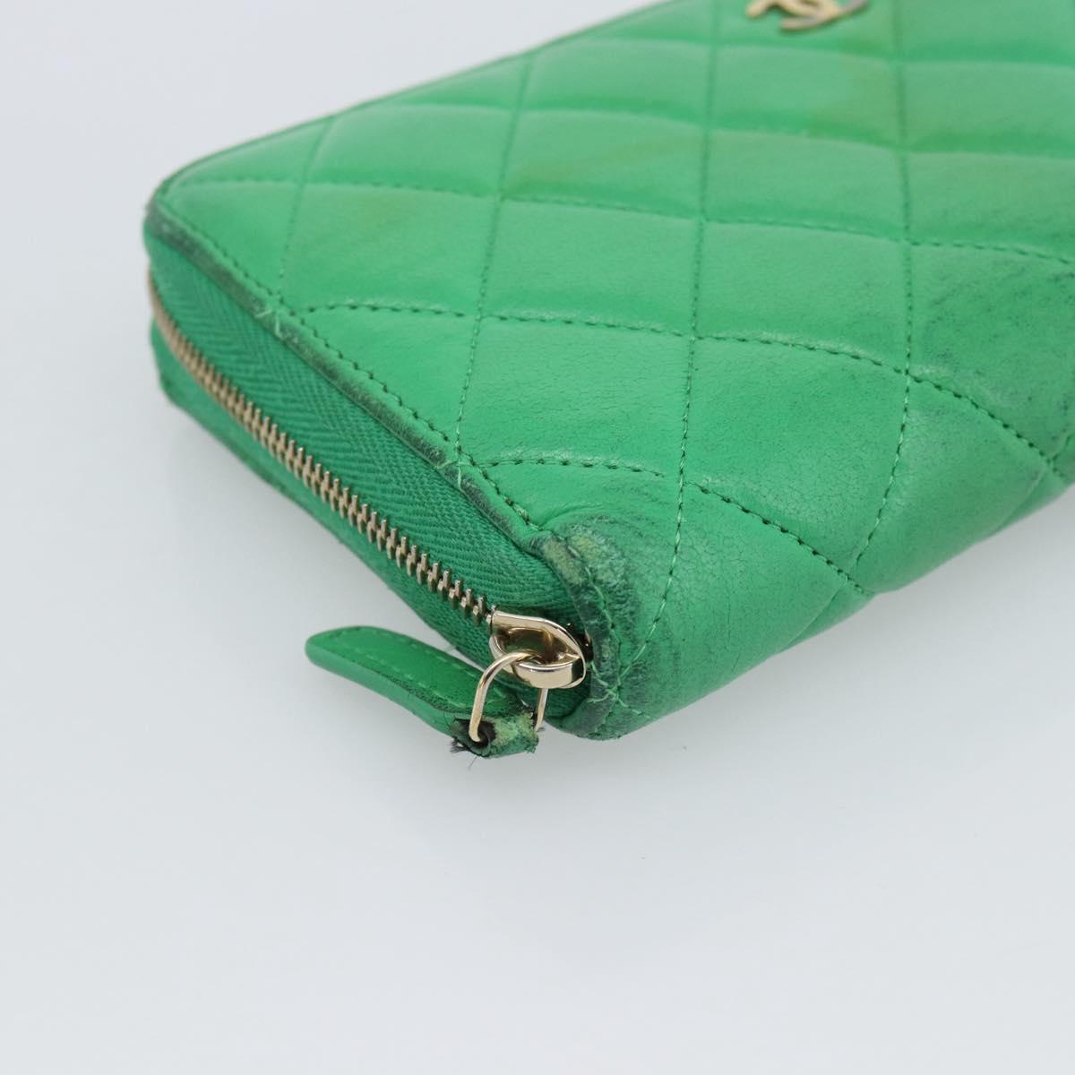 CHANEL Matelasse Long Wallet Lamb Skin Green Gold CC Auth 190675 - Jerrillo image 9