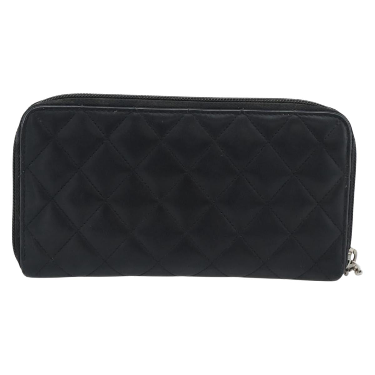CHANEL Matelasse Cambon Line Long Wallet Leather Black Silver CC Auth 190679 - Jerrillo image 2
