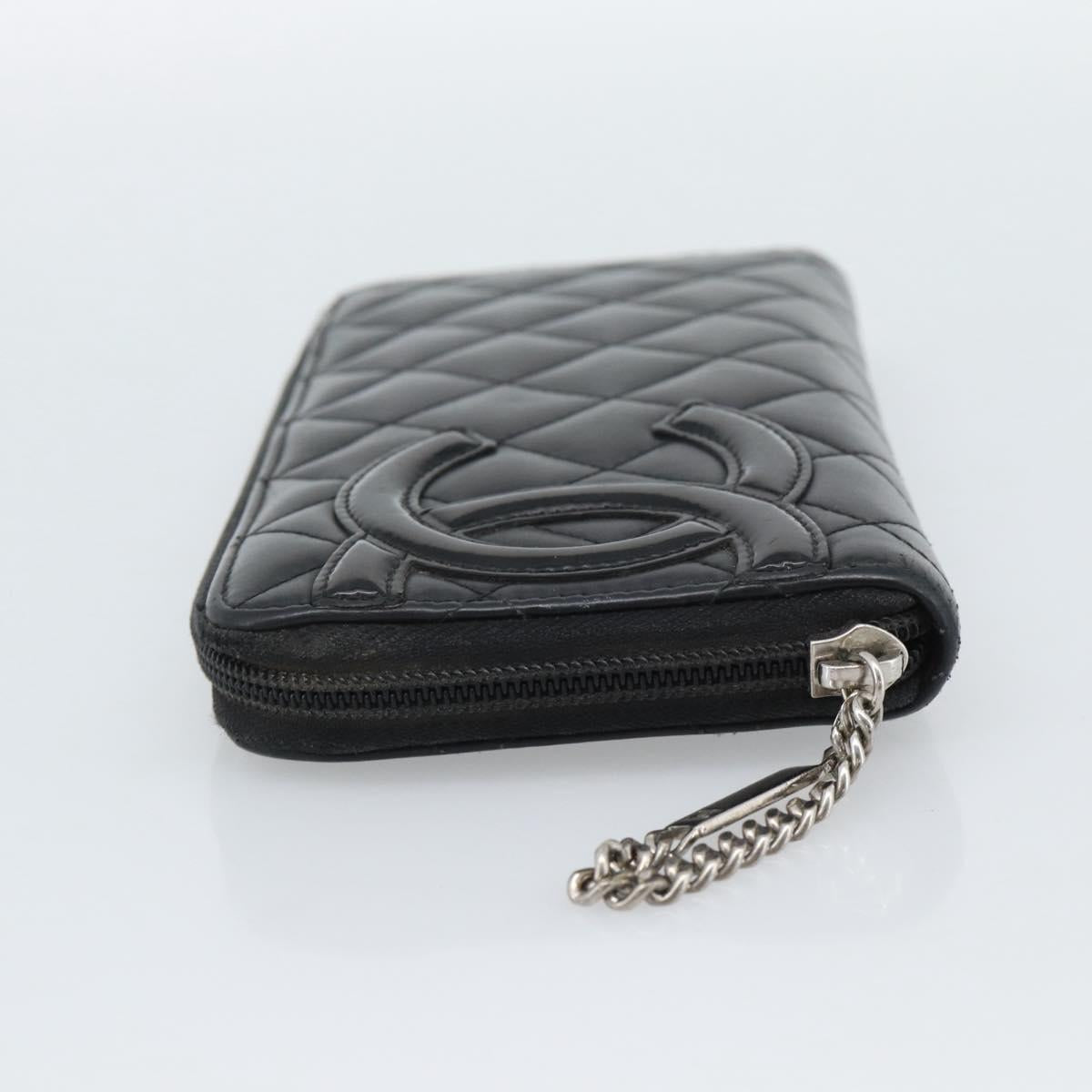 CHANEL Matelasse Cambon Line Long Wallet Leather Black Silver CC Auth 190679 - Jerrillo image 3