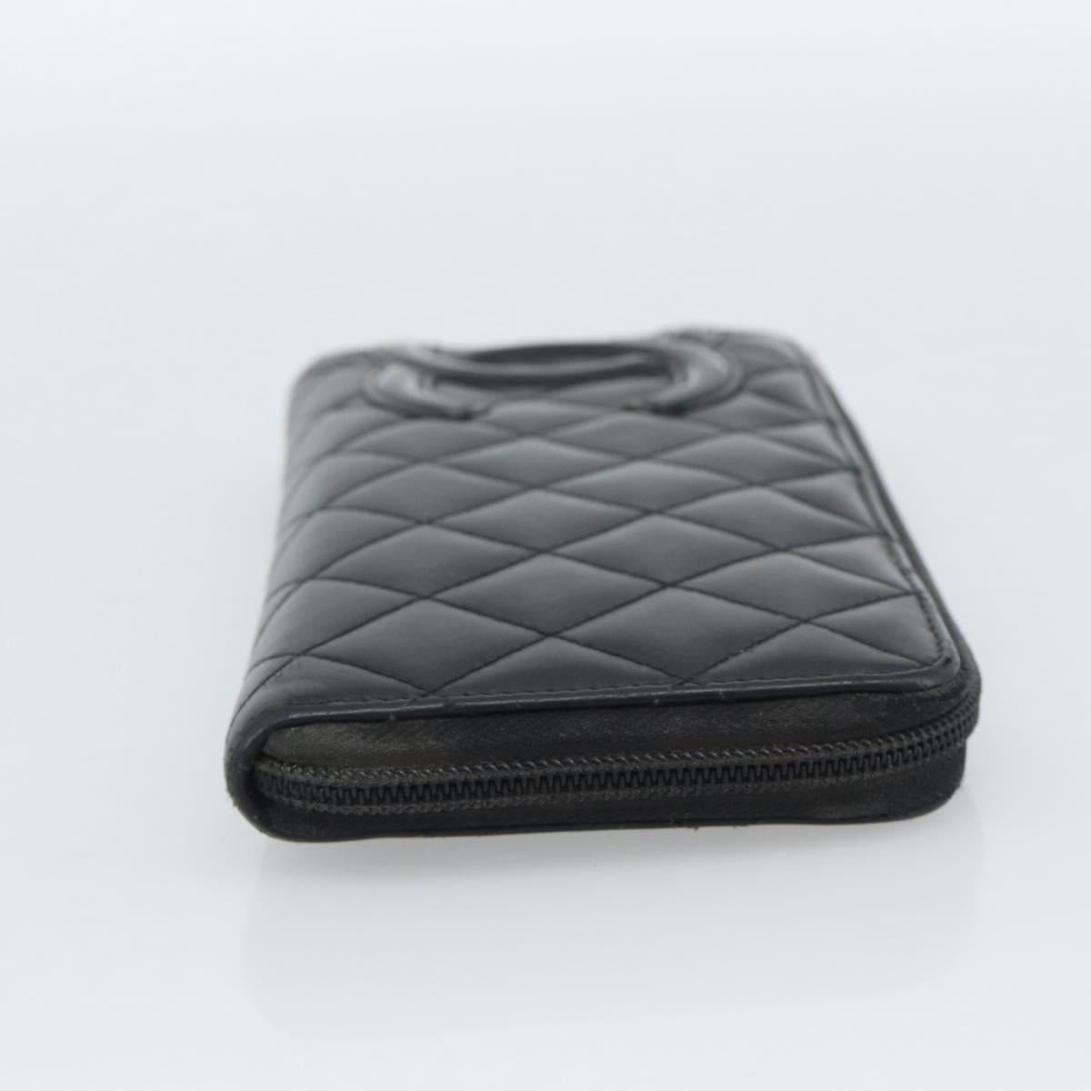 CHANEL Matelasse Cambon Line Long Wallet Leather Black Silver CC Auth 190679 - Jerrillo image 4