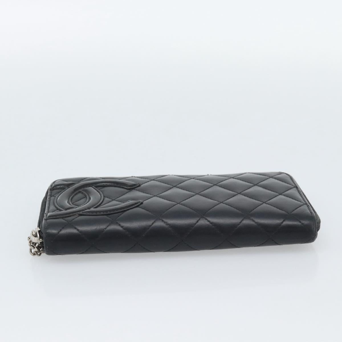 CHANEL Matelasse Cambon Line Long Wallet Leather Black Silver CC Auth 190679 - Jerrillo image 5