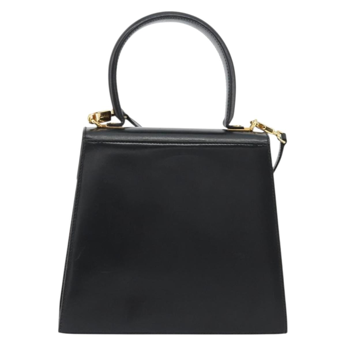 Salvatore Ferragamo Gancini Hand Bag Leather 2way Black Gold Auth 190688 - Jerrillo image 3