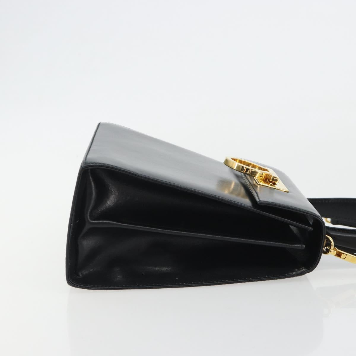 Salvatore Ferragamo Gancini Hand Bag Leather 2way Black Gold Auth 190688 - Jerrillo image 4