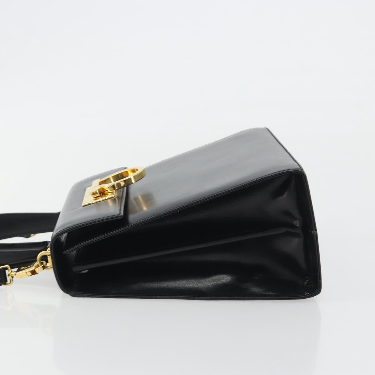 Salvatore Ferragamo Gancini Hand Bag Leather 2way Black Gold Auth 190688 - Jerrillo image 5