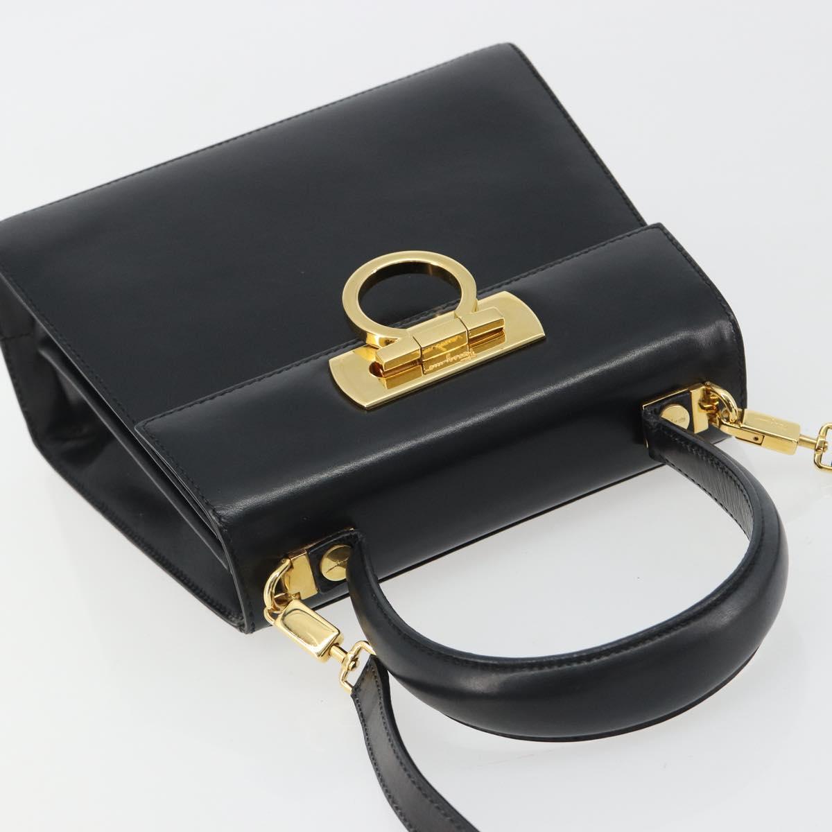 Salvatore Ferragamo Gancini Hand Bag Leather 2way Black Gold Auth 190688 - Jerrillo image 6