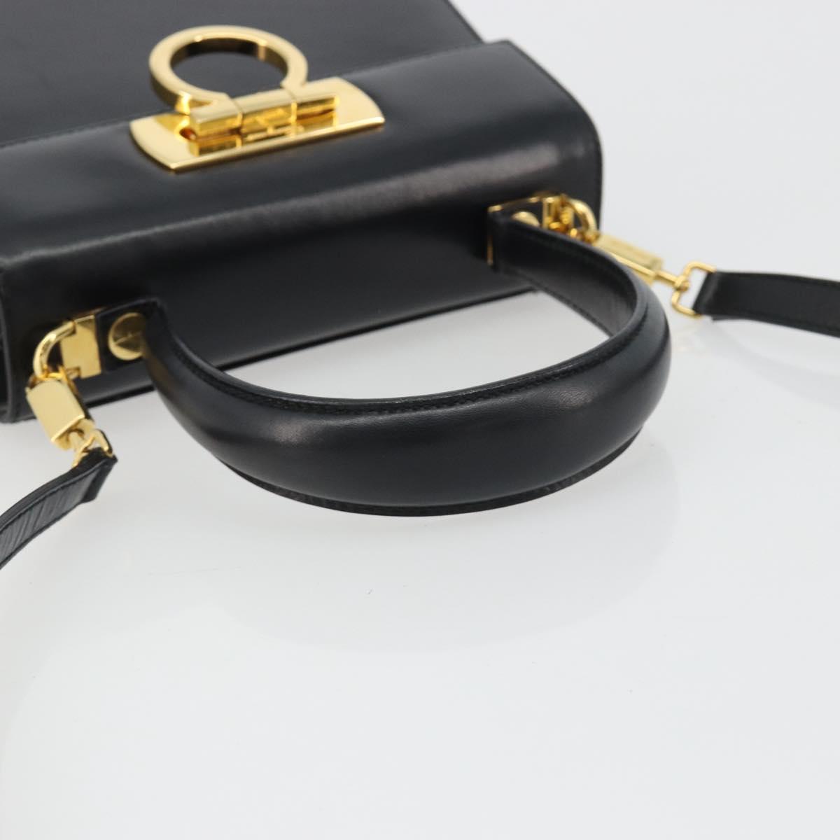 Salvatore Ferragamo Gancini Hand Bag Leather 2way Black Gold Auth 190688 - Jerrillo image 7