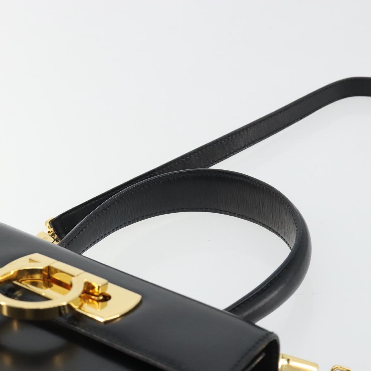 Salvatore Ferragamo Gancini Hand Bag Leather 2way Black Gold Auth 190688 - Jerrillo image 8