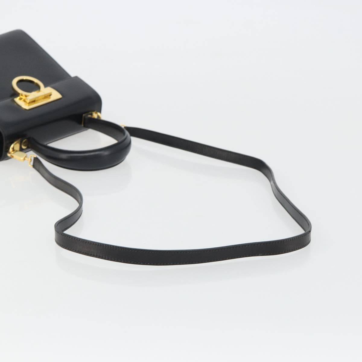 Salvatore Ferragamo Gancini Hand Bag Leather 2way Black Gold Auth 190688 - Jerrillo image 9