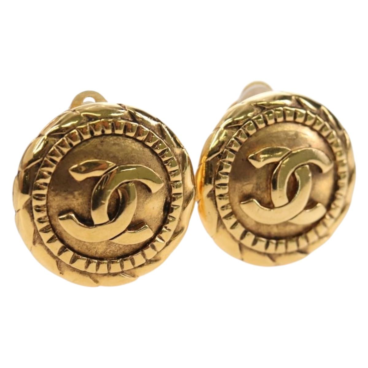 CHANEL COCO Mark Earring Metal Gold Tone CC Auth 190722M - Jerrillo