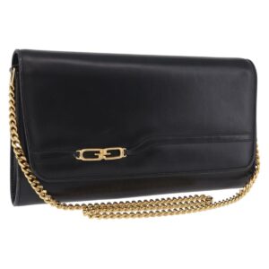 GUCCI Chain Shoulder Bag Leather Black Gold Auth 191035 - Jerrillo