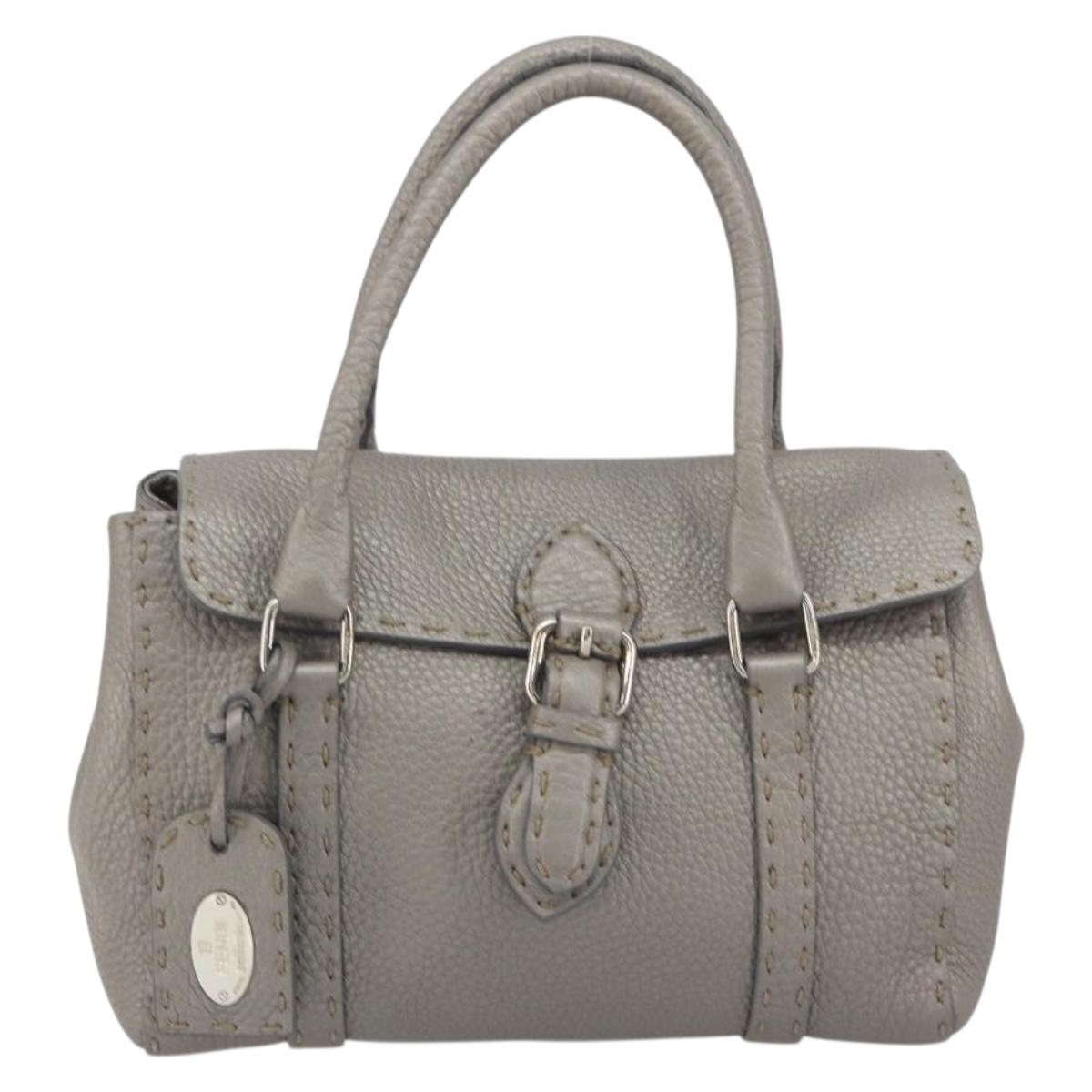 FENDI Selleria Mini Linda Hand Bag Leather Silver Auth 191083A - Jerrillo image 2