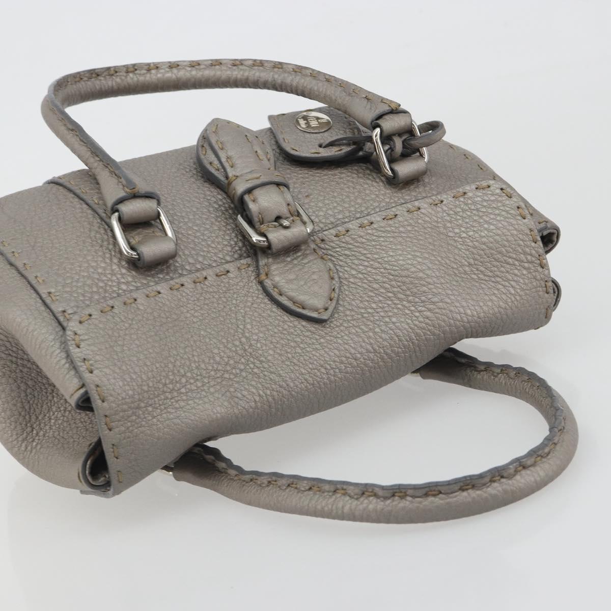 FENDI Selleria Mini Linda Hand Bag Leather Silver Auth 191083A - Jerrillo image 6