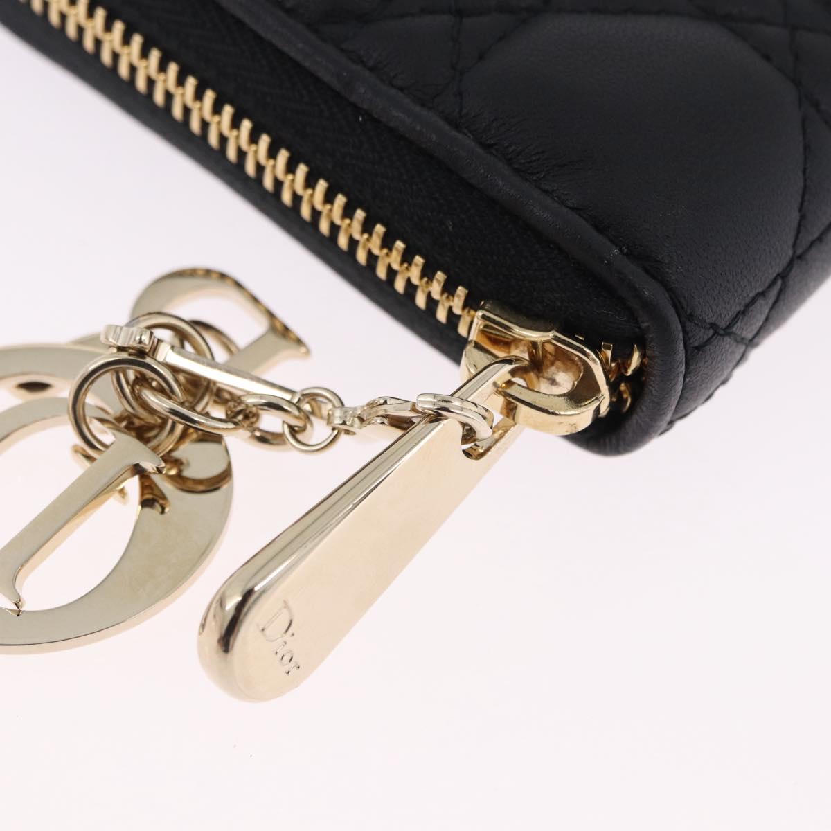 Christian Dior Lady Dior Canage Long Wallet Lamb Skin Black Gold Auth 191131M - Jerrillo image 7
