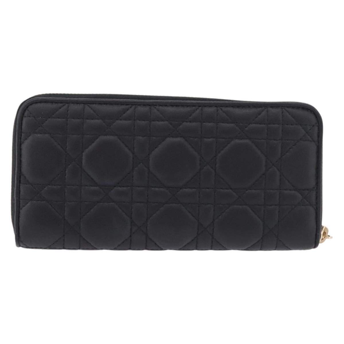 Christian Dior Lady Dior Canage Long Wallet Lamb Skin Black Gold Auth 191131M - Jerrillo image 2
