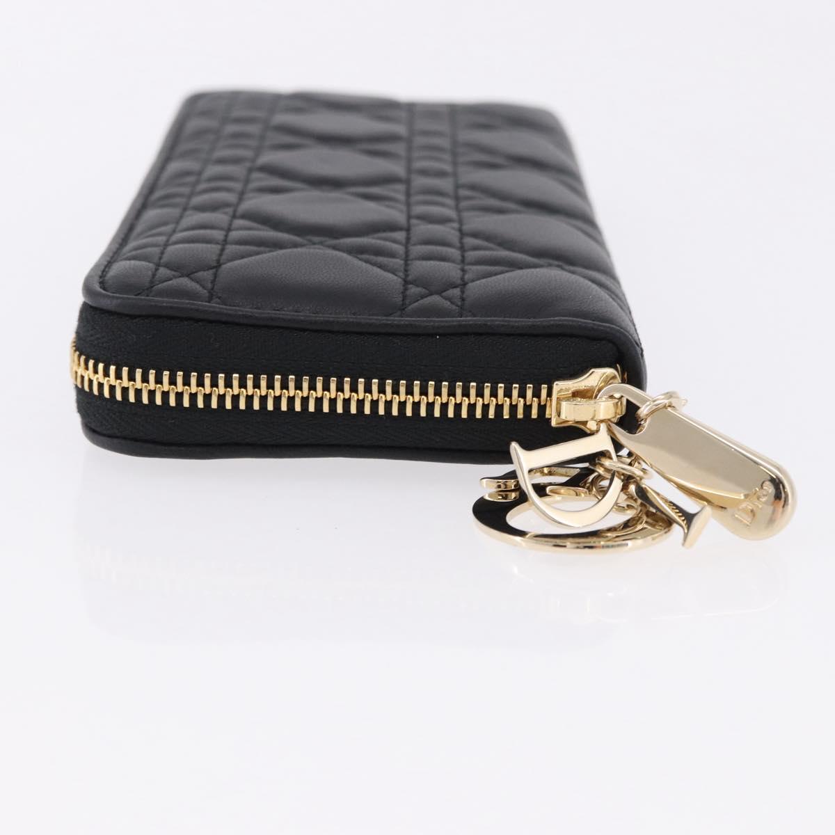 Christian Dior Lady Dior Canage Long Wallet Lamb Skin Black Gold Auth 191131M - Jerrillo image 4