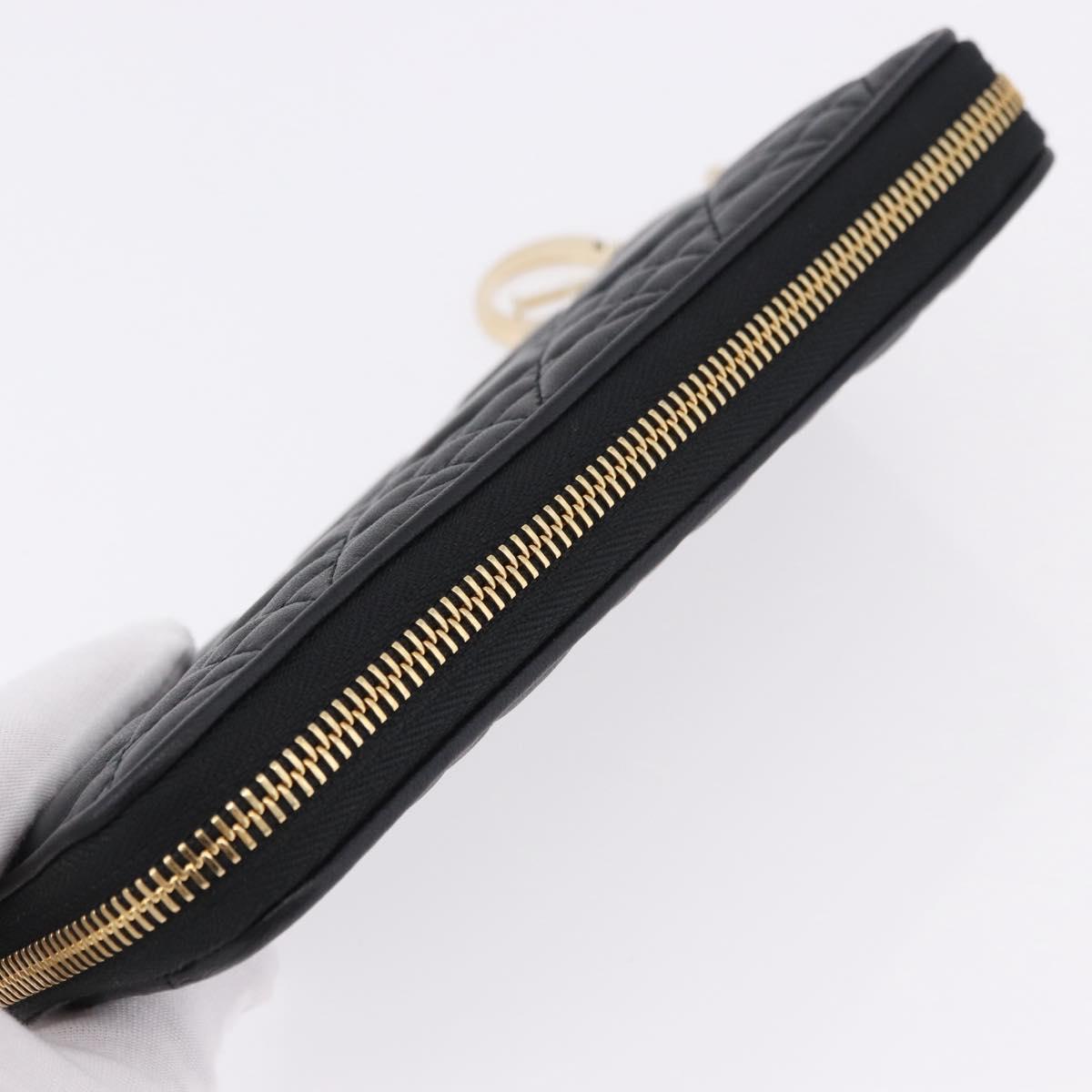 Christian Dior Lady Dior Canage Long Wallet Lamb Skin Black Gold Auth 191131M - Jerrillo image 5