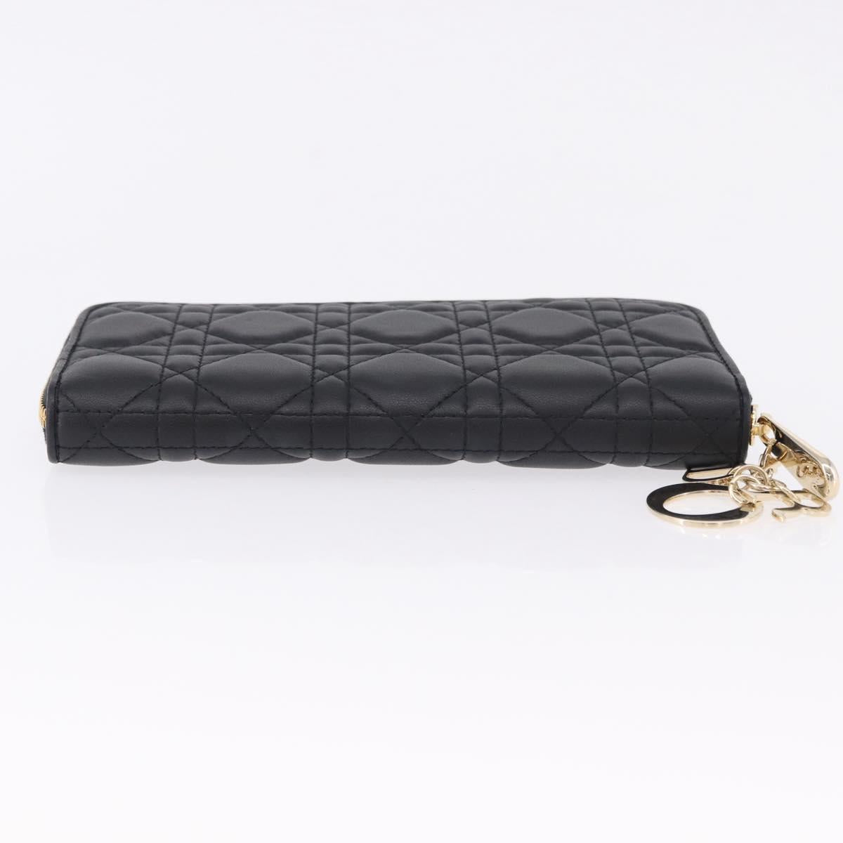 Christian Dior Lady Dior Canage Long Wallet Lamb Skin Black Gold Auth 191131M - Jerrillo image 6
