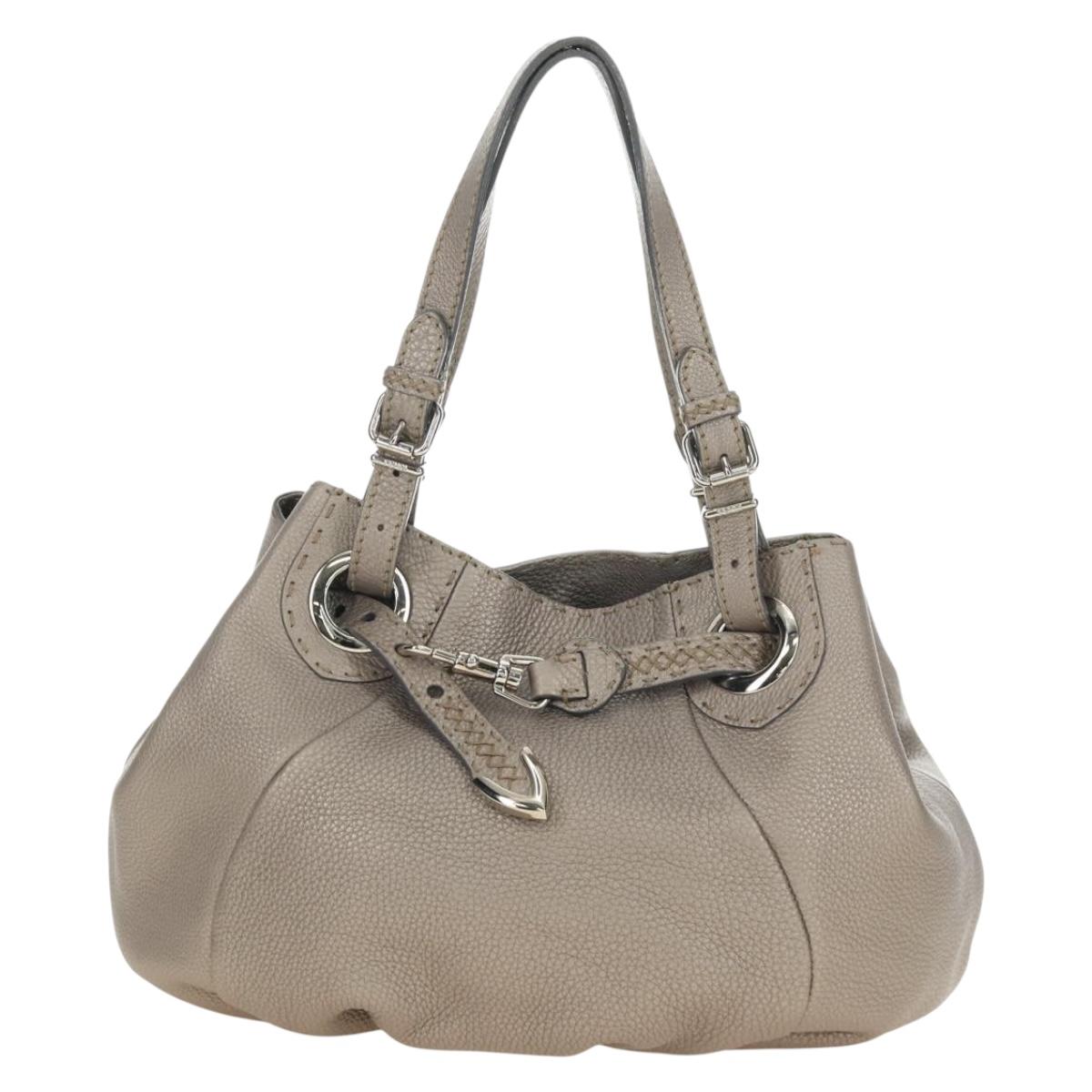 FENDI Celeria Tote Bag Leather Gray Gold Auth 191294V - Jerrillo image 2