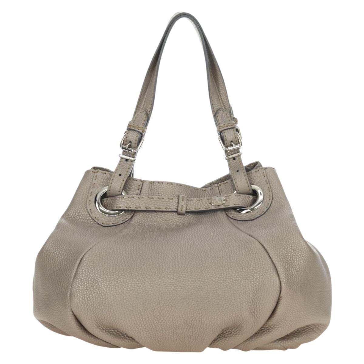 FENDI Celeria Tote Bag Leather Gray Gold Auth 191294V - Jerrillo image 3