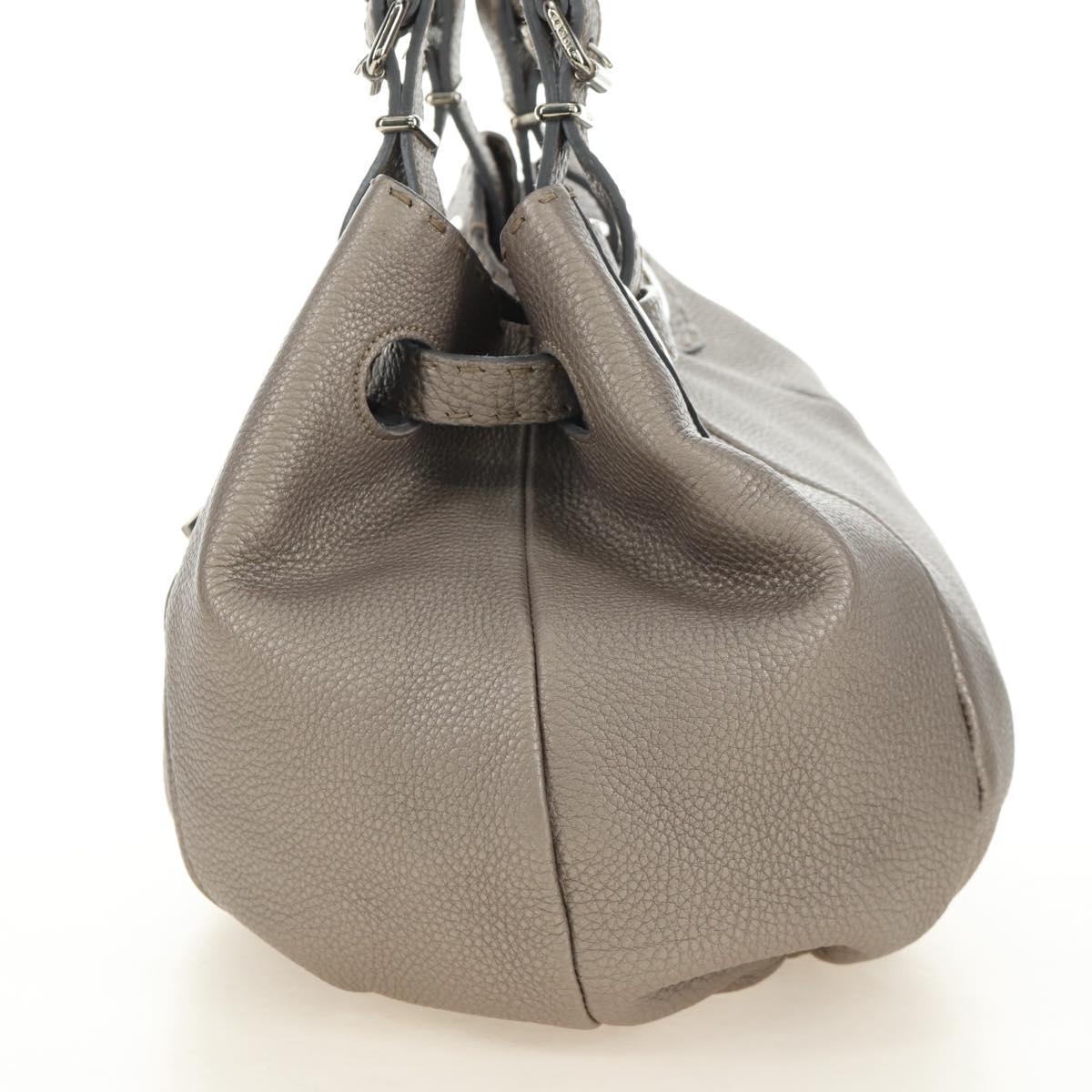 FENDI Celeria Tote Bag Leather Gray Gold Auth 191294V - Jerrillo image 4