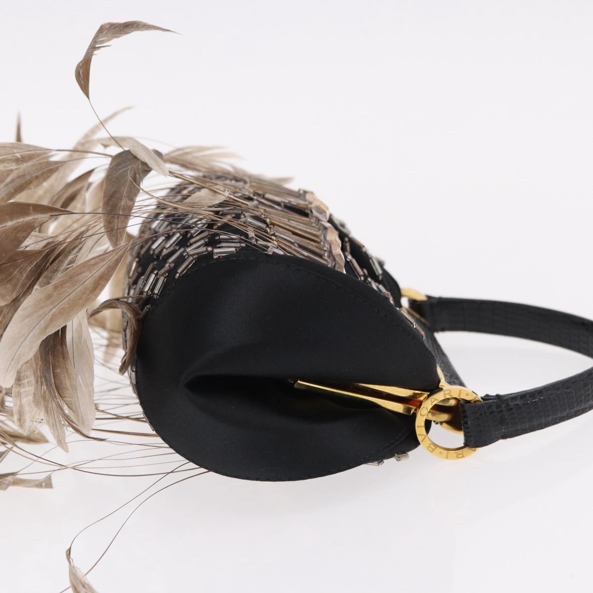BVLGARI Feather Hand Bag Satin Black Gold Auth 191451SM - Jerrillo image 3
