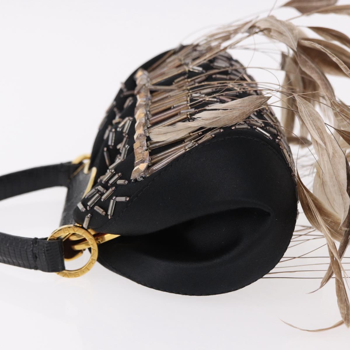 BVLGARI Feather Hand Bag Satin Black Gold Auth 191451SM - Jerrillo image 4