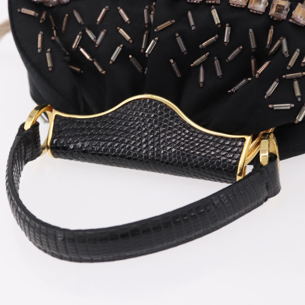 BVLGARI Feather Hand Bag Satin Black Gold Auth 191451SM - Jerrillo image 6